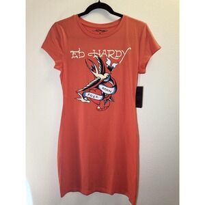Ed Hardy Born Free Short Sleeve T-Shirt Dress, Apricot, Size Medium, NEW W/TAGS